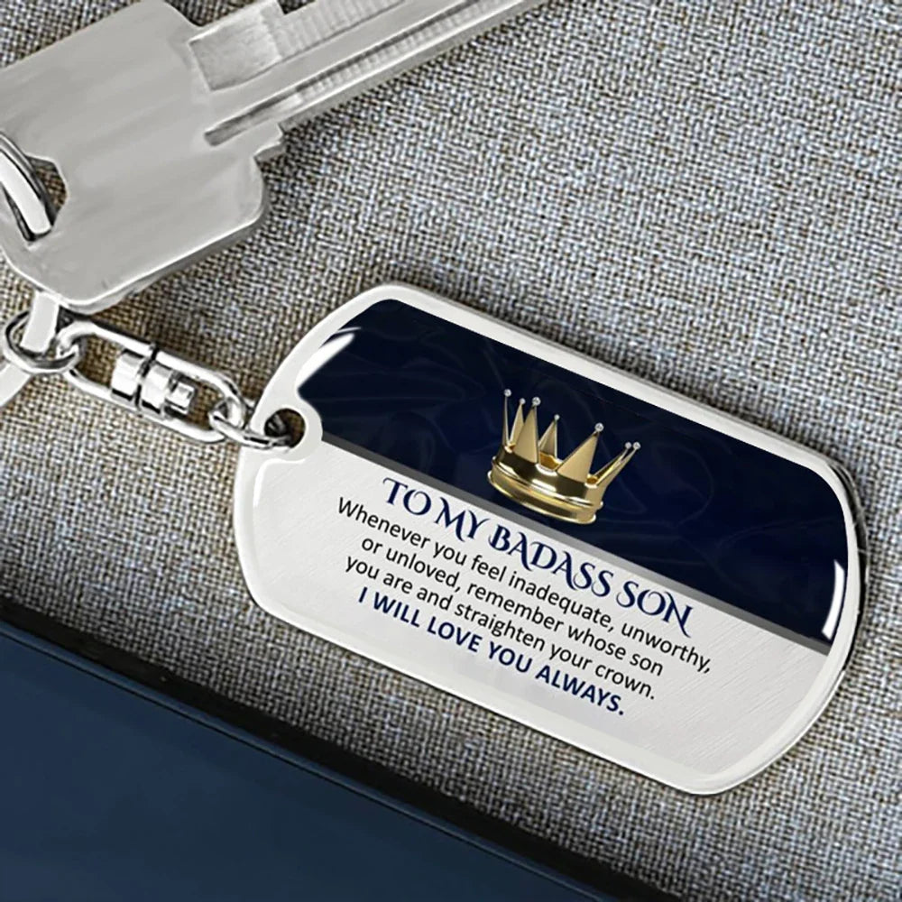 Keepsake for Son Grandson Daughter Granddaughter Keychain Gifts from Grandma Grandpa to My Badass Son Keyring