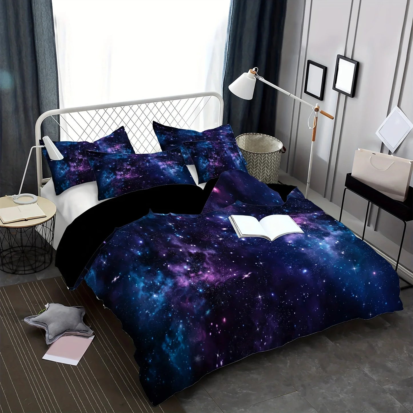 Soft and Comfortable Purple Star Galaxy Print Duvet Cover Set - Washable Microfiber Bedding for Bedroom and Guest Room