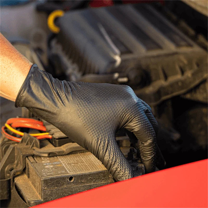 Industrial Black Nitrile Gloves 8mil Heavy Duty Disposable Gloves with Diamond Textured Latex Free Mechanic Tattoo Auto Gloves