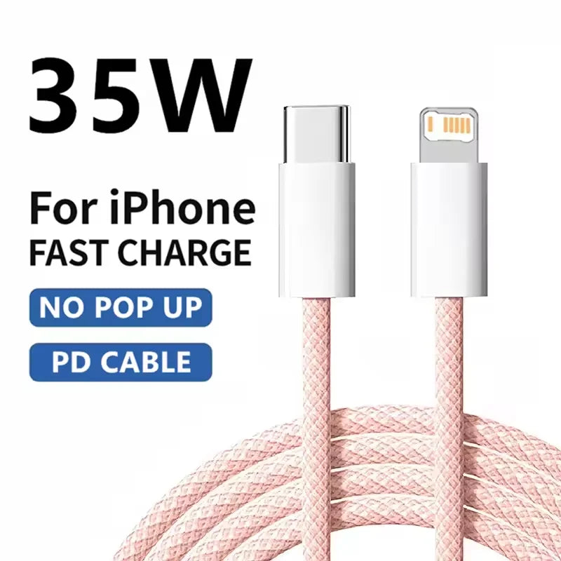 1m 2mPD Braided 35W Fast Charge Cable For iPhone 13 14 Pro Max 11 12 mini X XR XS Max 7 8 Plus Quick Charging USB-C Data Cables