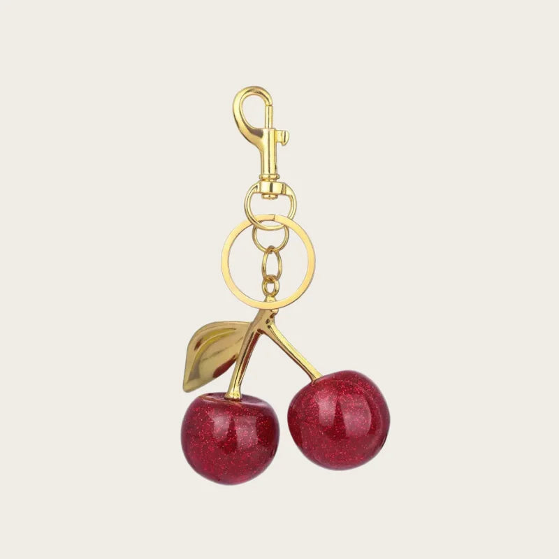 Fashion Cherry Charm Pendant Keychain Red Crystal Fruit Style Cute Bag Decor Accessory Sweet Present for Girls & Women