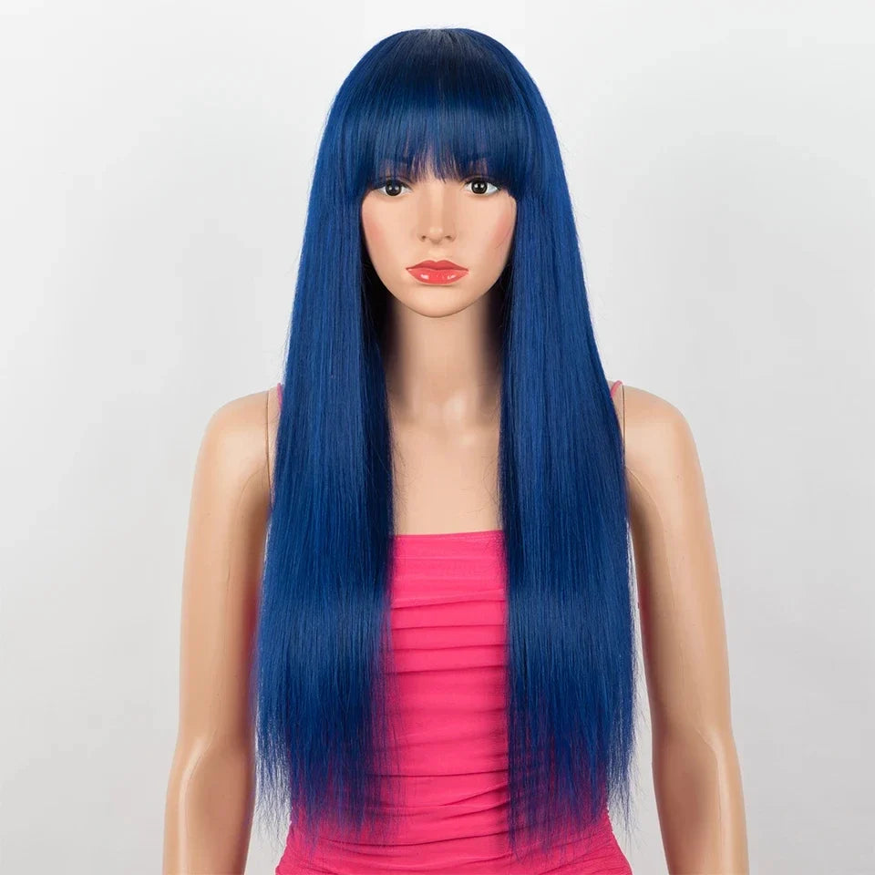 Burgundy Straight Wig with Bangs | "Put On & Go" Glueless Human Hair