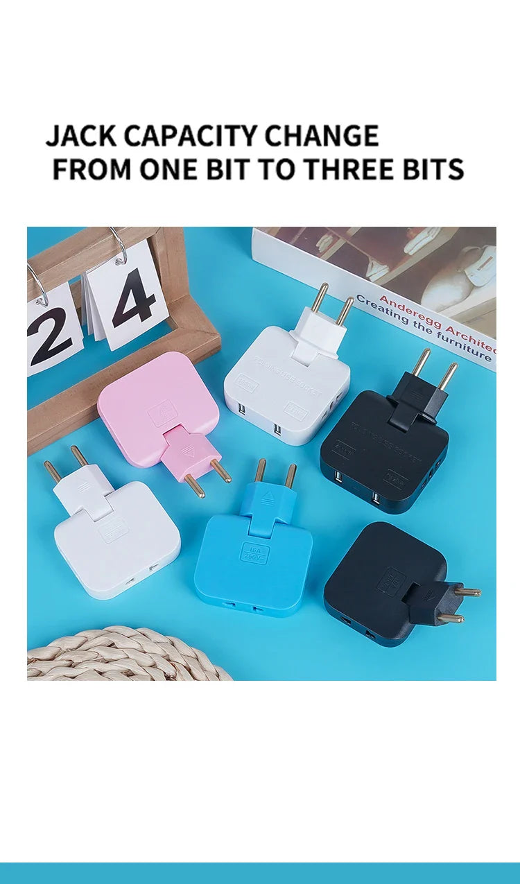 4 in 1 Wall Outlet Extension Eu Electrical Socket 180 Degree Plug Adapter Canada Mexico Travel Aadapter Portable Power Converter