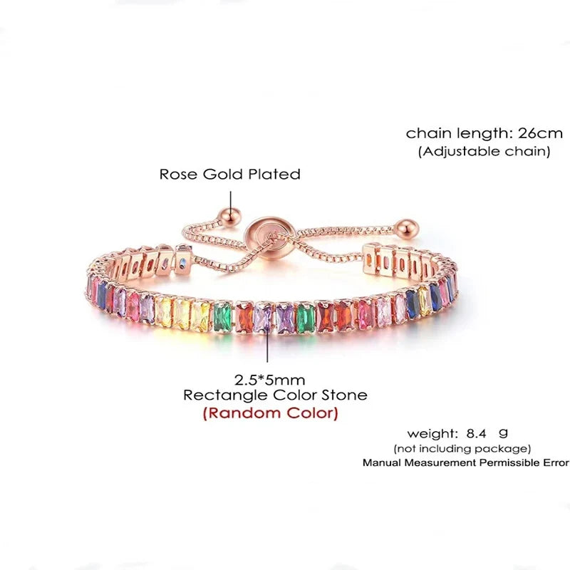 Rose Gold Adjustable Slider Bracelet for Women Colorful/Blue White Tennis Bracelet Fashion Dainty Crystal Bracelets Jewelry Gift