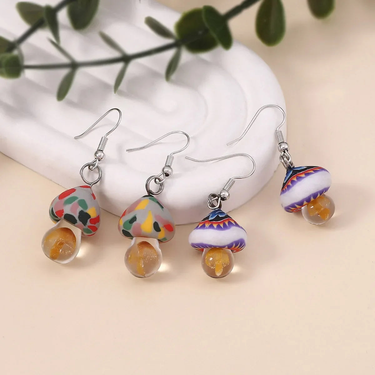 New Cute Polymer Clay Mushroom Acrylic Drop Earrings for Women Cartoon Colorful Flower Pendant Earring 2024 Trend Jewelry Gift