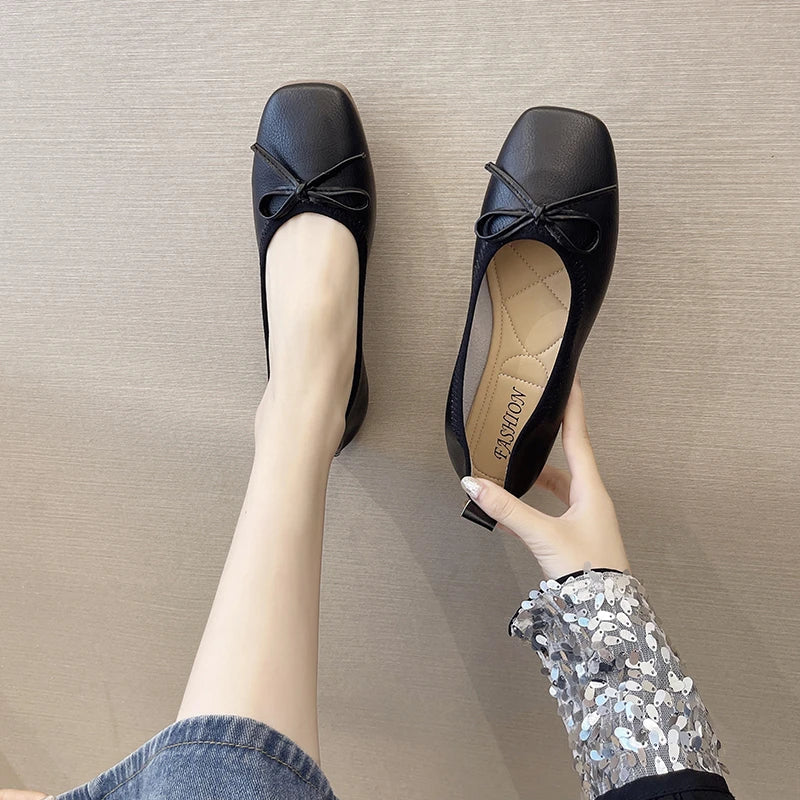 2026 Brand Women Flats Spring New Square Toe Bowknot Ladies Casual Ballet Shoes Big Size Slip on Soft Eelgant Dress Shoes 12457