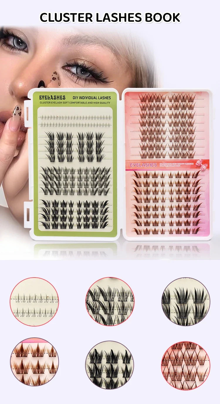 DINGSEN Eyelash Clusters Book Large Capacity Volume Individual Lashes Book Natural Long DIY Cluster Eyelash Extensions Makeup