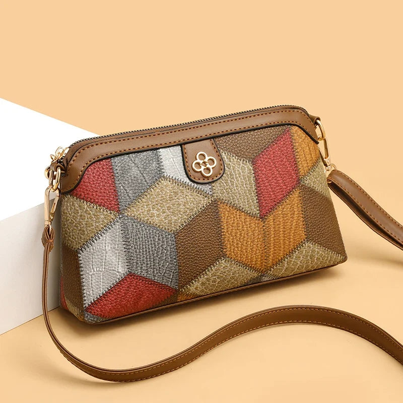 High Quality PU Leather Women's Small Crossbody Shoulder Bag | Luxury Handbag Lady Messenger Bag (Simple Shell Phone Satchels, Plaid Pattern)
