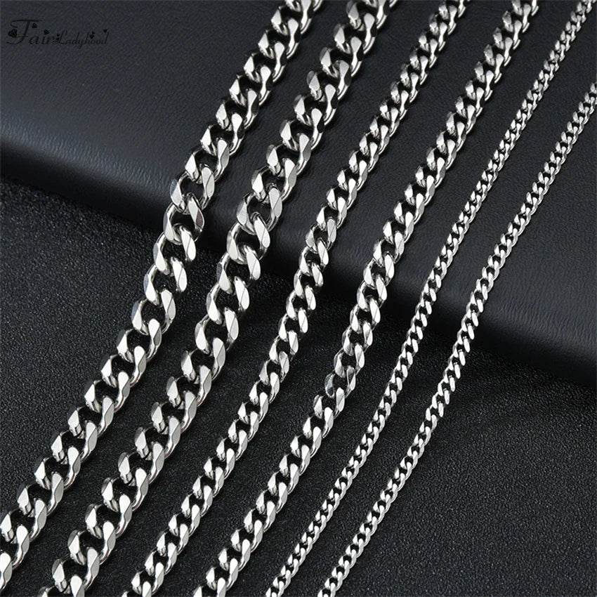 1 piece Size 3.6mm-9mm Men's Necklace Stainless Steel Cuban Link Chain Bracelet Necklace Steel Color Male Jewelry