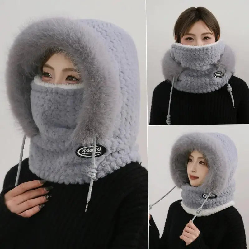 Simple Solid Color Cycling Windproof Cap Thickened Neck Warmer Ear Protection Hat Keep Warm Windproof Winter Hat Scarf Set