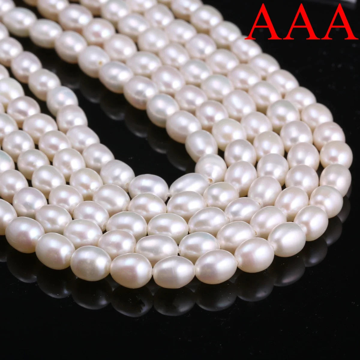 A Natural Freshwater Pearl Bead Rice Shape Christmas Gift Ladies White Jewelry Making DIY Fashion Bracelet Necklace Accessories