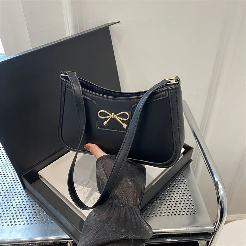 New Autumn/Winter Commuting Shoulder & Under-Arm Bag for Women | Korean Fashion Crossbody Handbag with Bow Decoration
