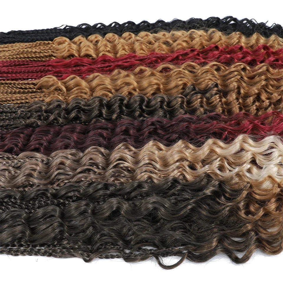 Ombre Goddess Box Braids Crochet Hair with Curly Ends | 14 Inch | 1-6 Packs