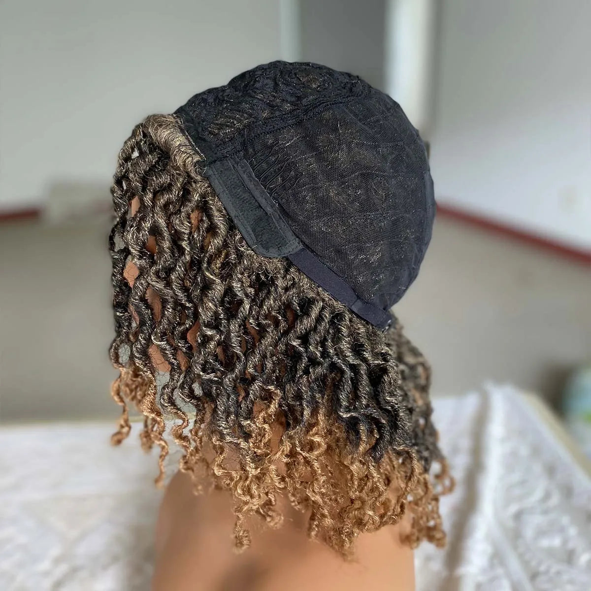Short Goddess Faux Locs Wig | Brown Highlight Crochet Dreadlock Wig