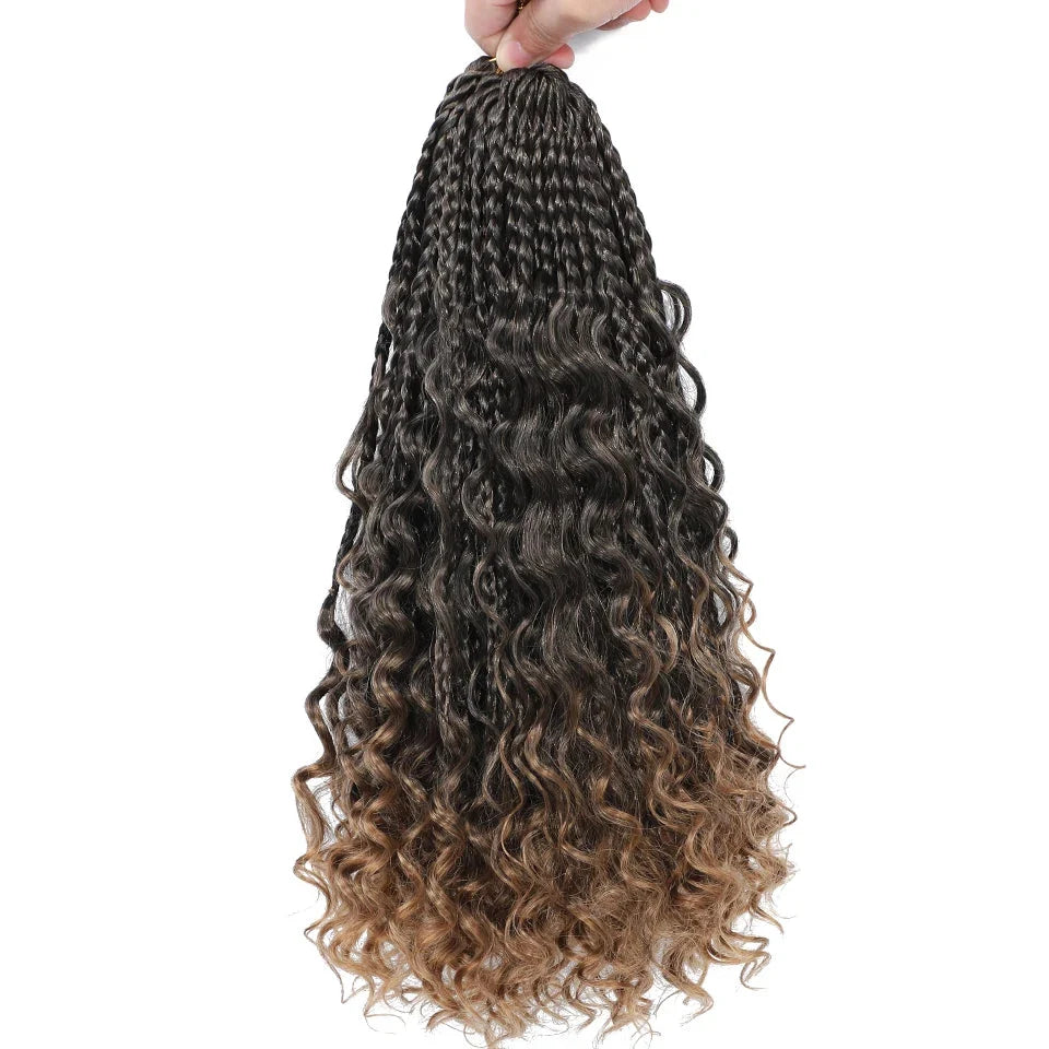Ombre Goddess Box Braids Crochet Hair with Curly Ends | 14 Inch | 1-6 Packs