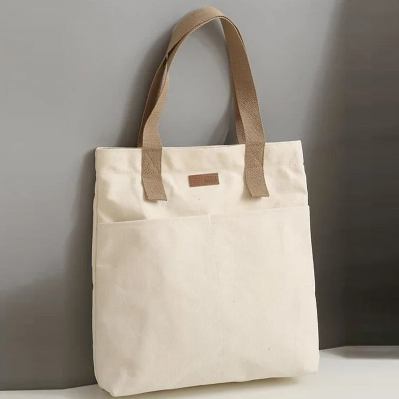 Women's Canvas Tote Bag | Solid Color Designer Ladies Casual Handbag & Large Capacity Cotton Reusable Shopping Beach Bag