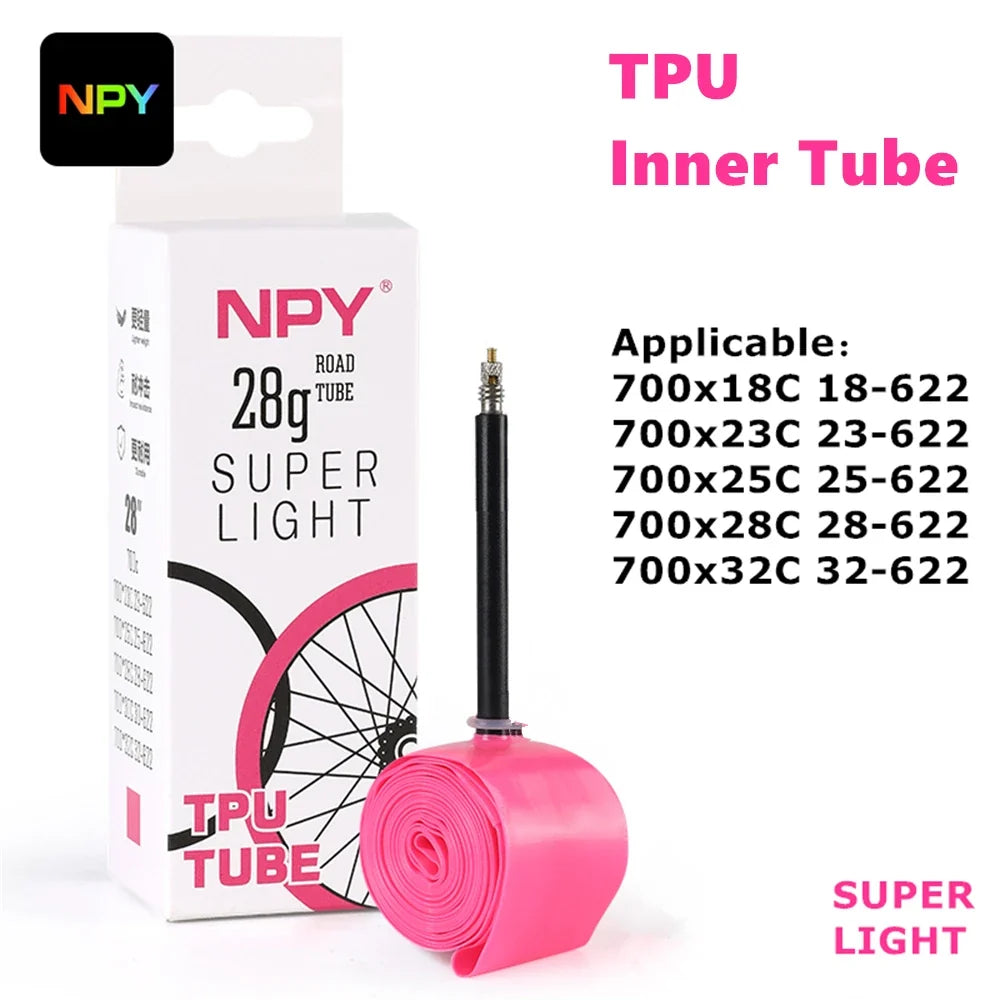 NPY 1Pcs Ultralight 28g Bike TPU Inner Tube 700X18 25 28 32 Road Bicycle TPU Material Tire 45mm/65mm/85mm Length French Valve