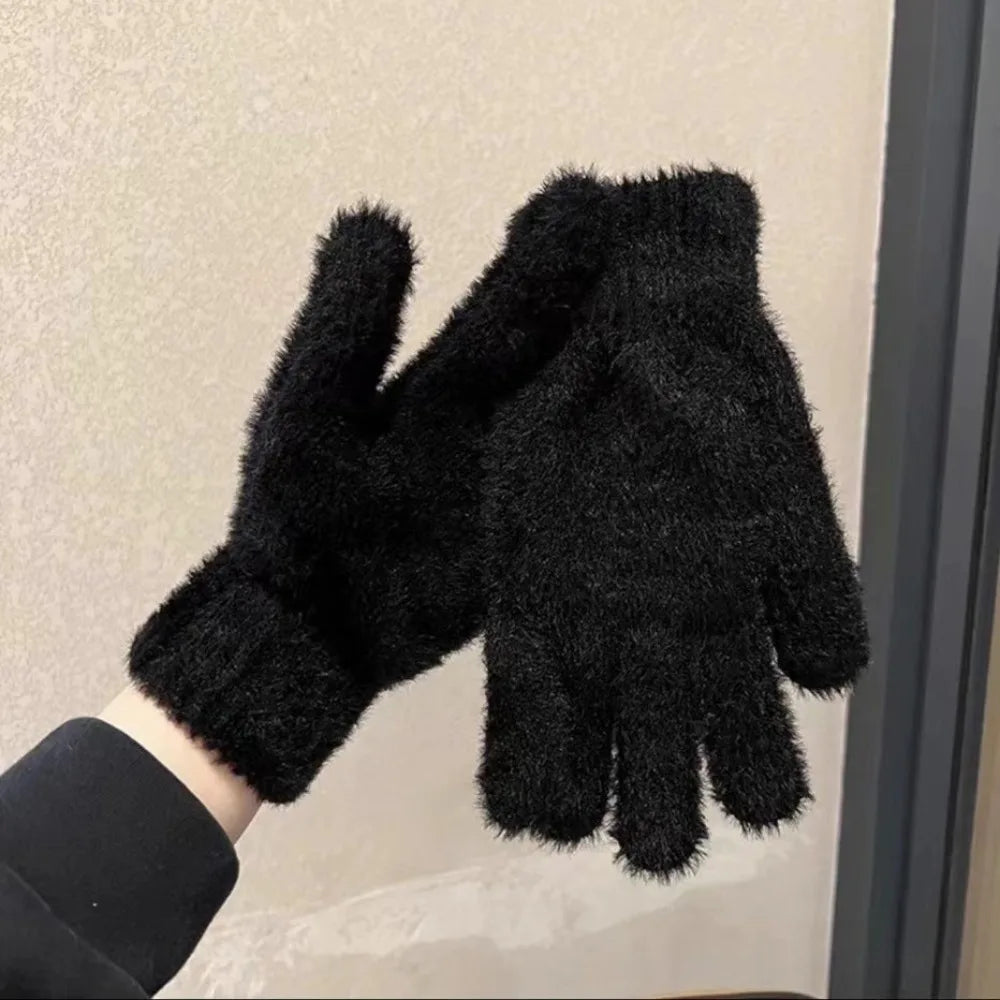 Fashion Winter Mink Velvet Five Finger Gloves Plush Warm Cold-proof Gloves Women Outdoors Cycling Solid Color Winter Gloves