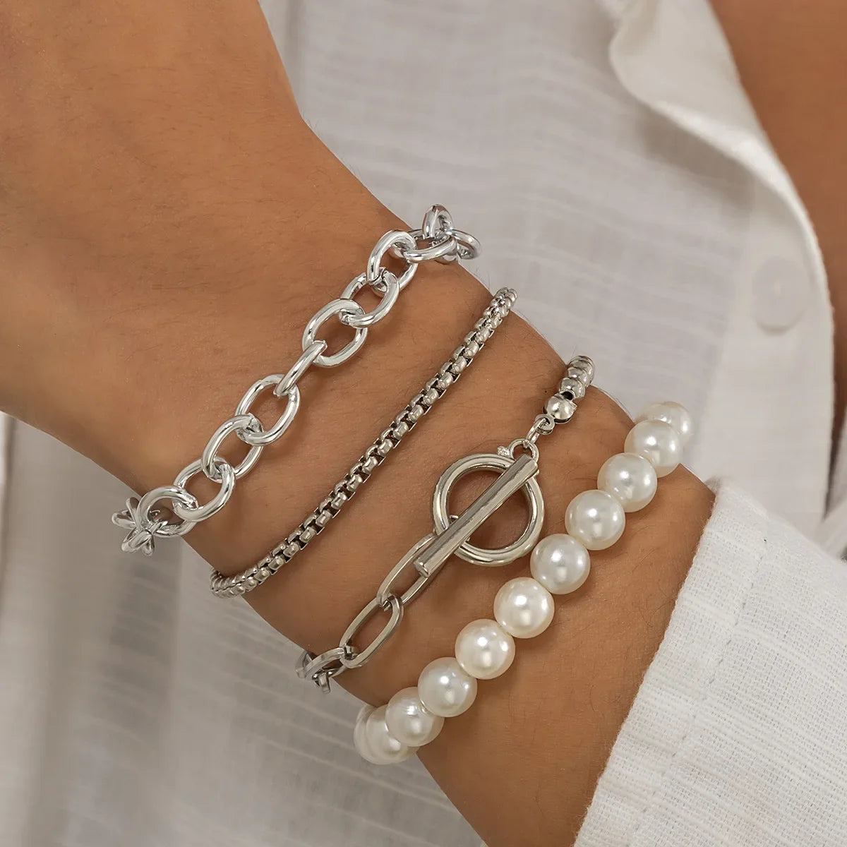 Boho Imitation Pearl Beaded Bracelet Women's Retro Fashion Creative Gold Color Beads O-Chain Bracelets Girls Birthday Jewelry