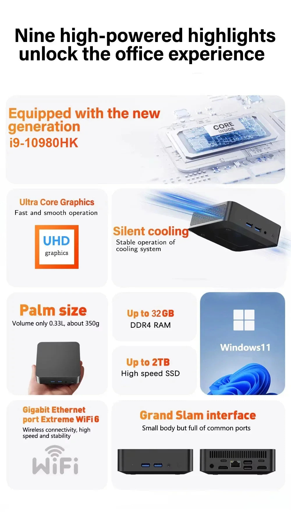 Windows 11 Pro Mini PC Intel Core i9 10980HK 16GB RAM 1TB/2TB SSD WIFI6 BT5.2 4K HD Study Gaming Office 3 Year Warranty
