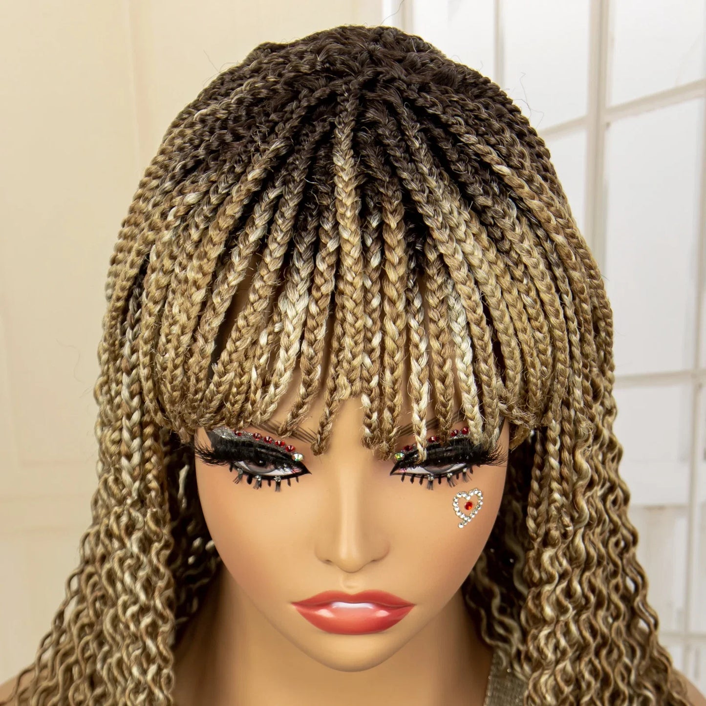 Short 14" Bob Braided Wig | Curly Knotless Box Braids | Synthetic Machine Made Wig | For Black Women
