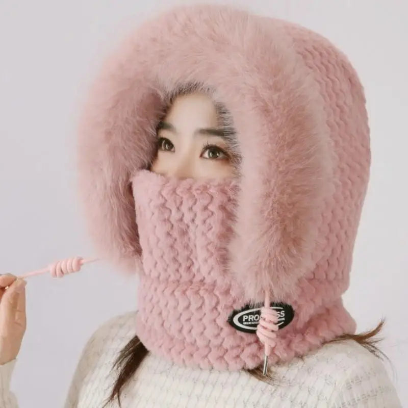 Simple Solid Color Cycling Windproof Cap Thickened Neck Warmer Ear Protection Hat Keep Warm Windproof Winter Hat Scarf Set