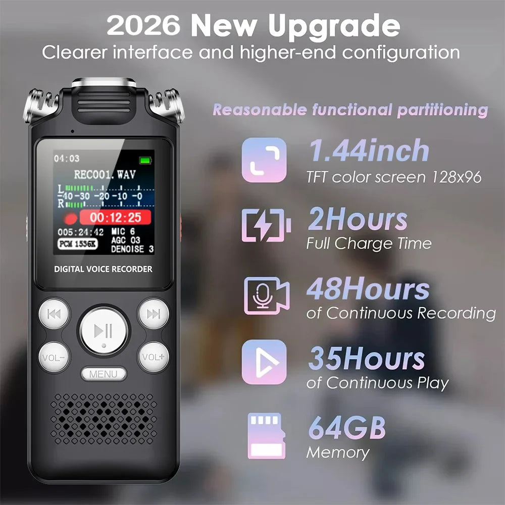 Professional Voice Activated Digital Audio Voice Recorder 8GB 16GB 32G Noise Cancelling Recording PCM Support OTG WAV MP3 Player