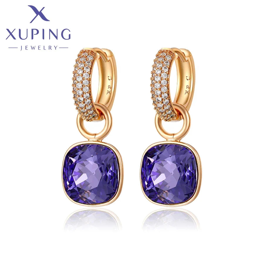 Xuping Jewelry Charm Square Shaped Luxury Exquisite Gold Color Plated Crystal Earring for Women Gift A00606258