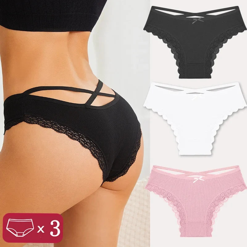 3-Piece Women's Cotton Seamless Panties – Low Rise, Hollow Design