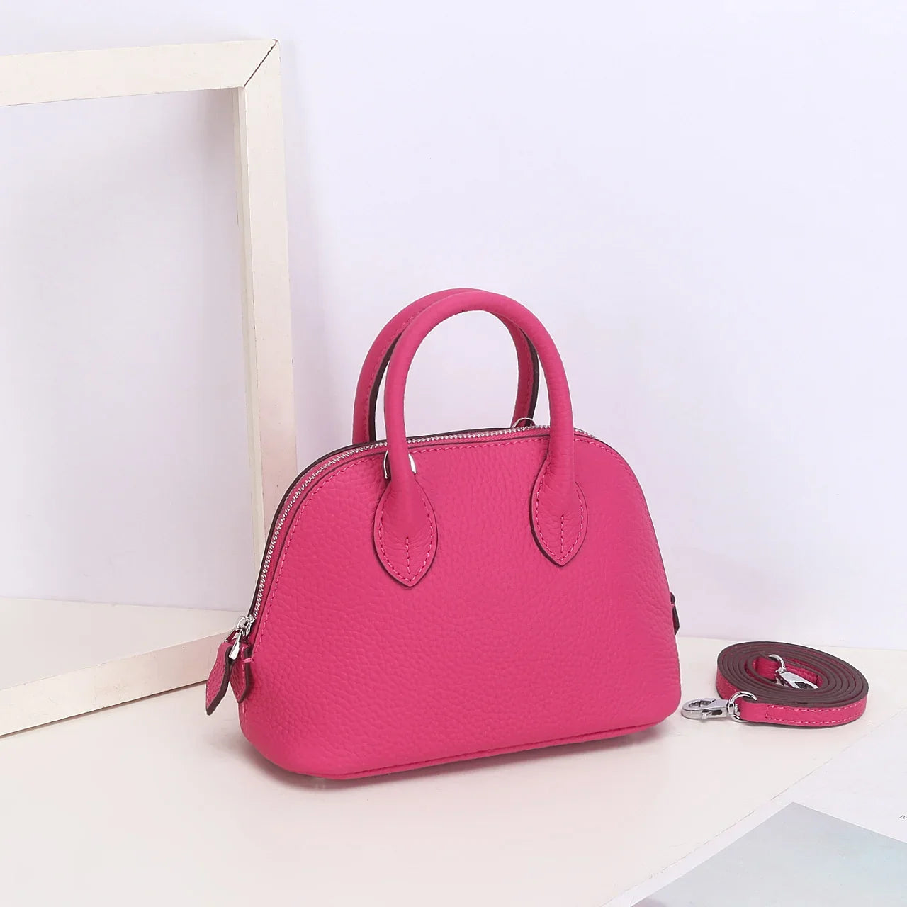 Shell Bag Women's Messenger Bag | Cow Leather Simple Shoulder Bag & Fashion Ladies Classic Handbag (Small Mobile Phone Crossbody Bag)