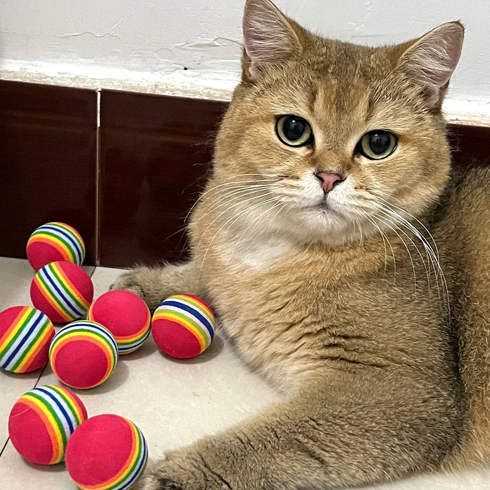 10-100x Colorful Cat Toy Ball EVA Bite-Resistant Elastic Rainbow Ball Kitten Puppy Chewing Training Interactive Toy Pet Supplies