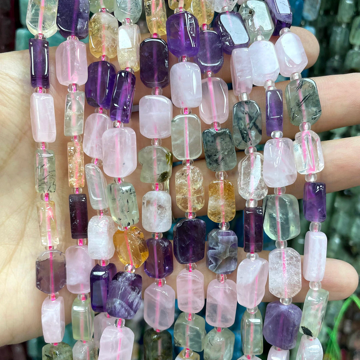 Natural Stone Flat Rectangle Amethyst Lapis Lazuli Quartz Apatite Spacer Beads For Jewelry Making Diy Bracelet Accessorie 8*12MM