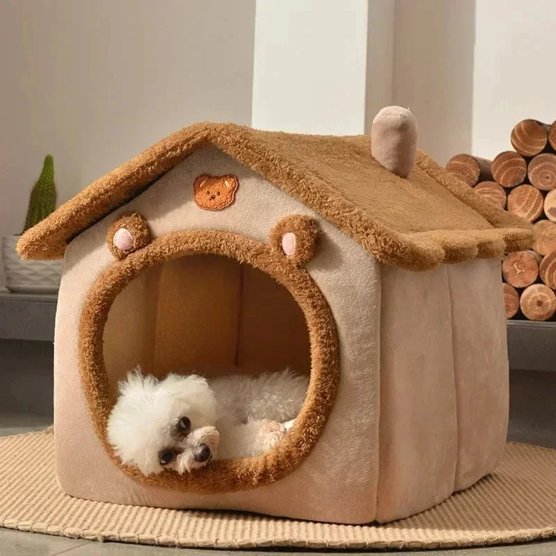 Winter Warm Foldable Pet House Detachable Washable Liner Comfort Kennel Bed for Small Medium Dogs and Cats Indoor Rest Nest