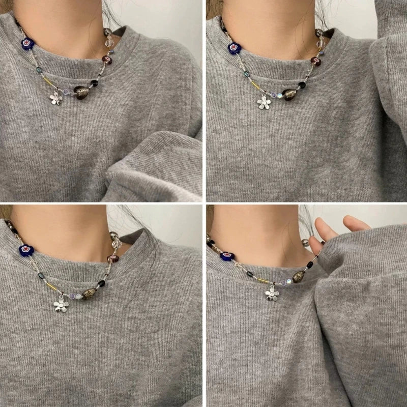 Acrylic Flower Pendant Necklace Crystal Class Gravel Beaded Necklace For Women Cool Y2K Choker Jewelry Exquisite Choker
