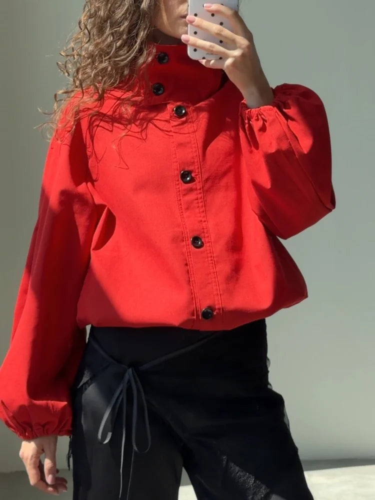 AACHOAE Women High Neck Lightweight Jacket Casual Long Sleeve Windbreaker Coat Drawstring Hem Button Front Short Outerwear