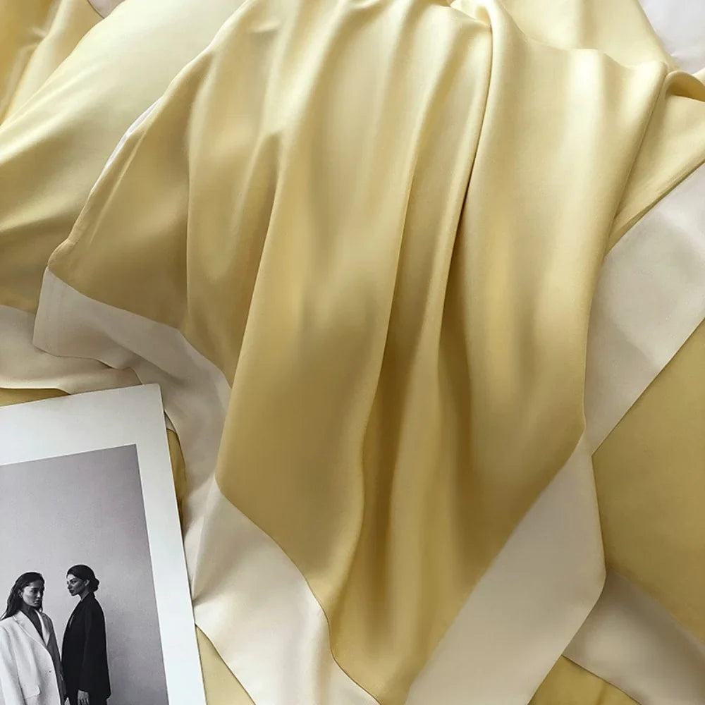 Liv-Esthete Top Grade 100% Silk Duvet Cover Set Queen King Yellow White Bedding Set Flat Sheet Beauty Pillowcase Bed Linen