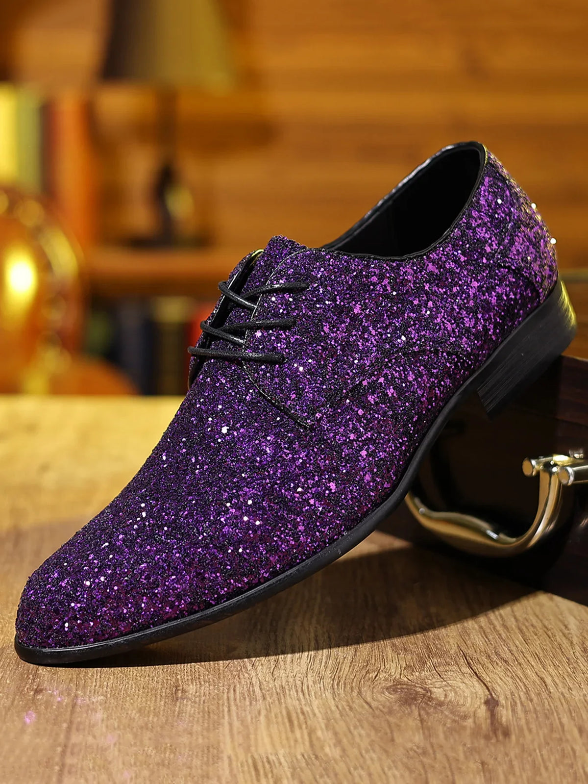 Luxury Men Dress Shoes Gold Silver Sequin Wedding Shoes High Quality Lace-Up  Oxford Shoes Fashion Designer Men Flats Large Size