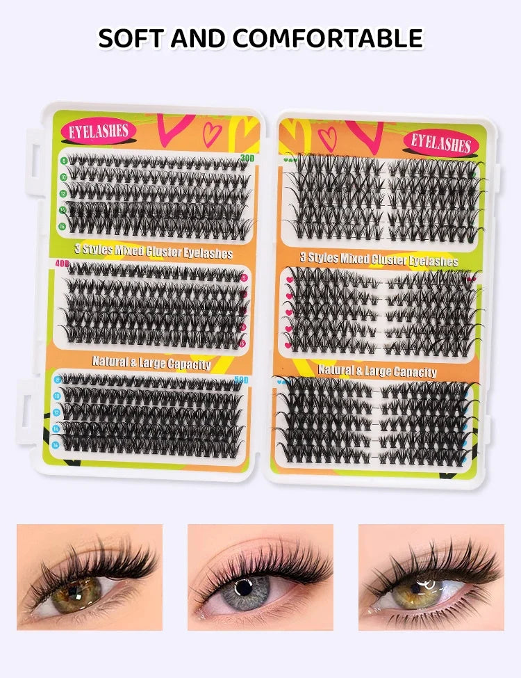DINGSEN Eyelash Clusters Book Large Capacity Volume Individual Lashes Book Natural Long DIY Cluster Eyelash Extensions Makeup