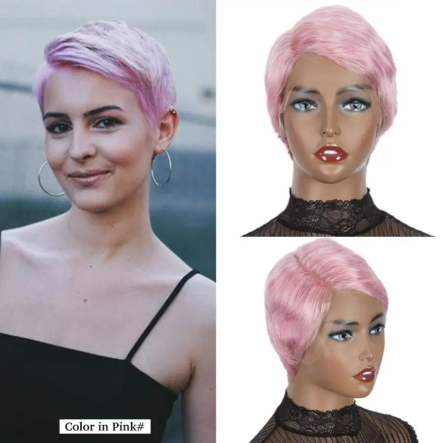 Peruvian Straight Pixie Cut Bob Wig | T-Part Transparent Lace Human Hair (Pre-Plucked Hairline)