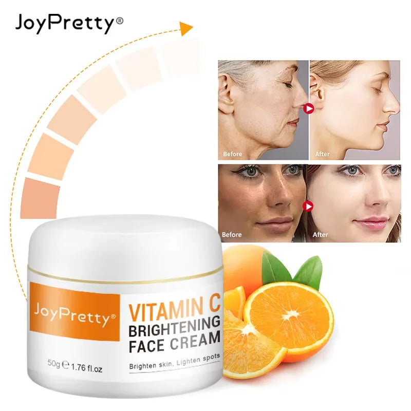 JoyPretty Vitamin C Face Cream Whitening Hyaluronic Acid Moisturizing Dark Spot Remover Brightening Facial Cream Skin Care 50g