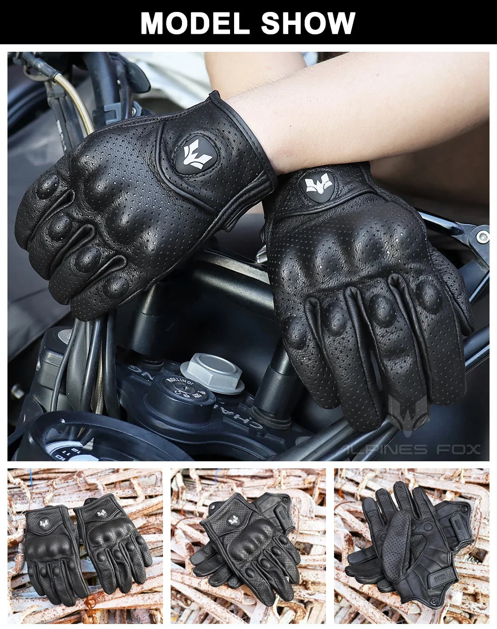 2023 Summer New Vintage Leather Motorcycle Gloves Men Black Wear-resistant Guantes Touchscreen Anti-slip Retro Motobiker Luvas