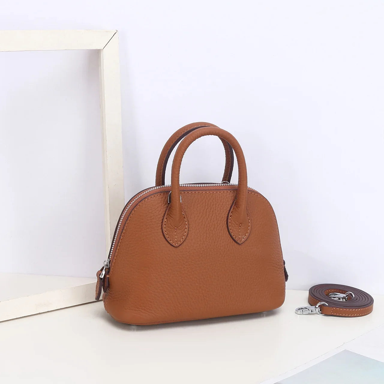 Shell Bag Women's Messenger Bag | Cow Leather Simple Shoulder Bag & Fashion Ladies Classic Handbag (Small Mobile Phone Crossbody Bag)