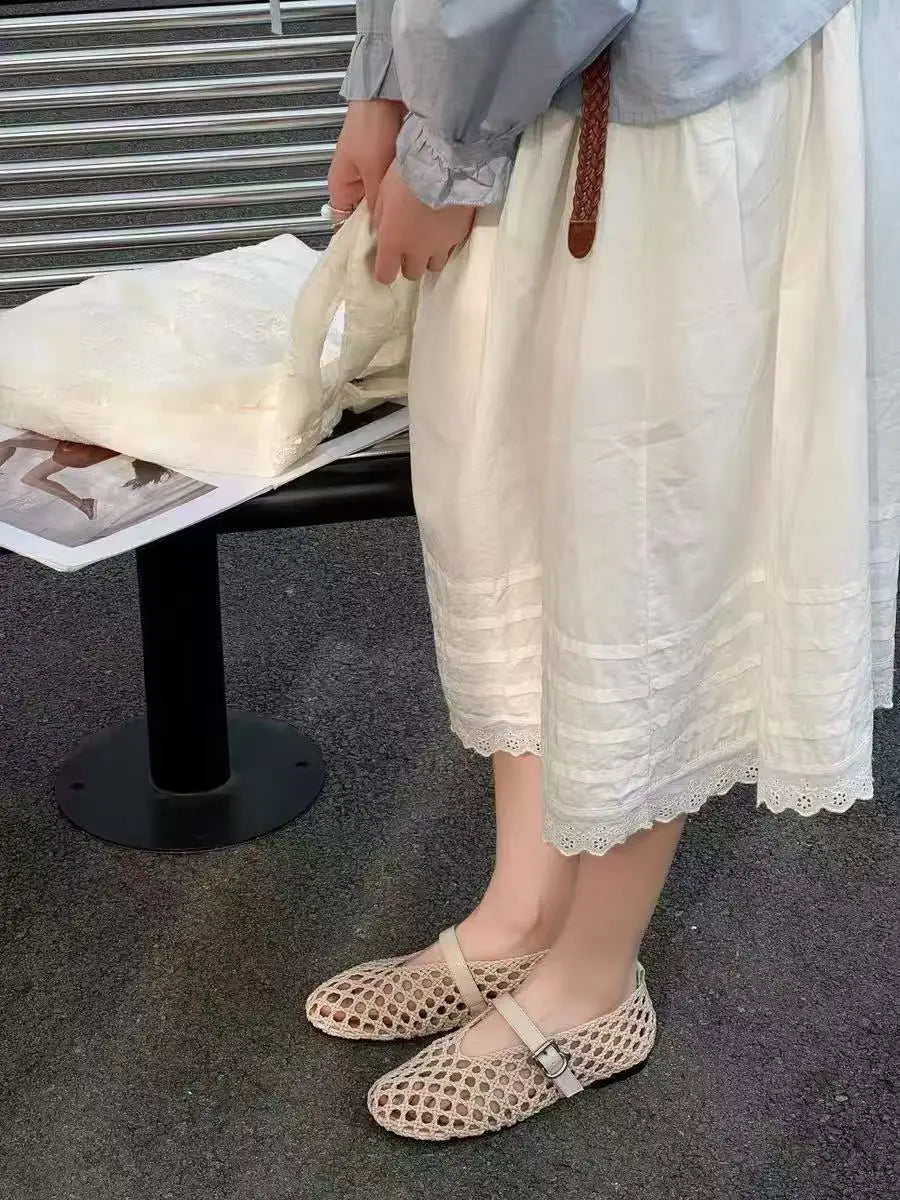 2026 Summer New Fashion Simple One-Buckle Vintage Flats for Women, Soft and Comfortable Ballet Shoes, Shallow Mouth Sandals