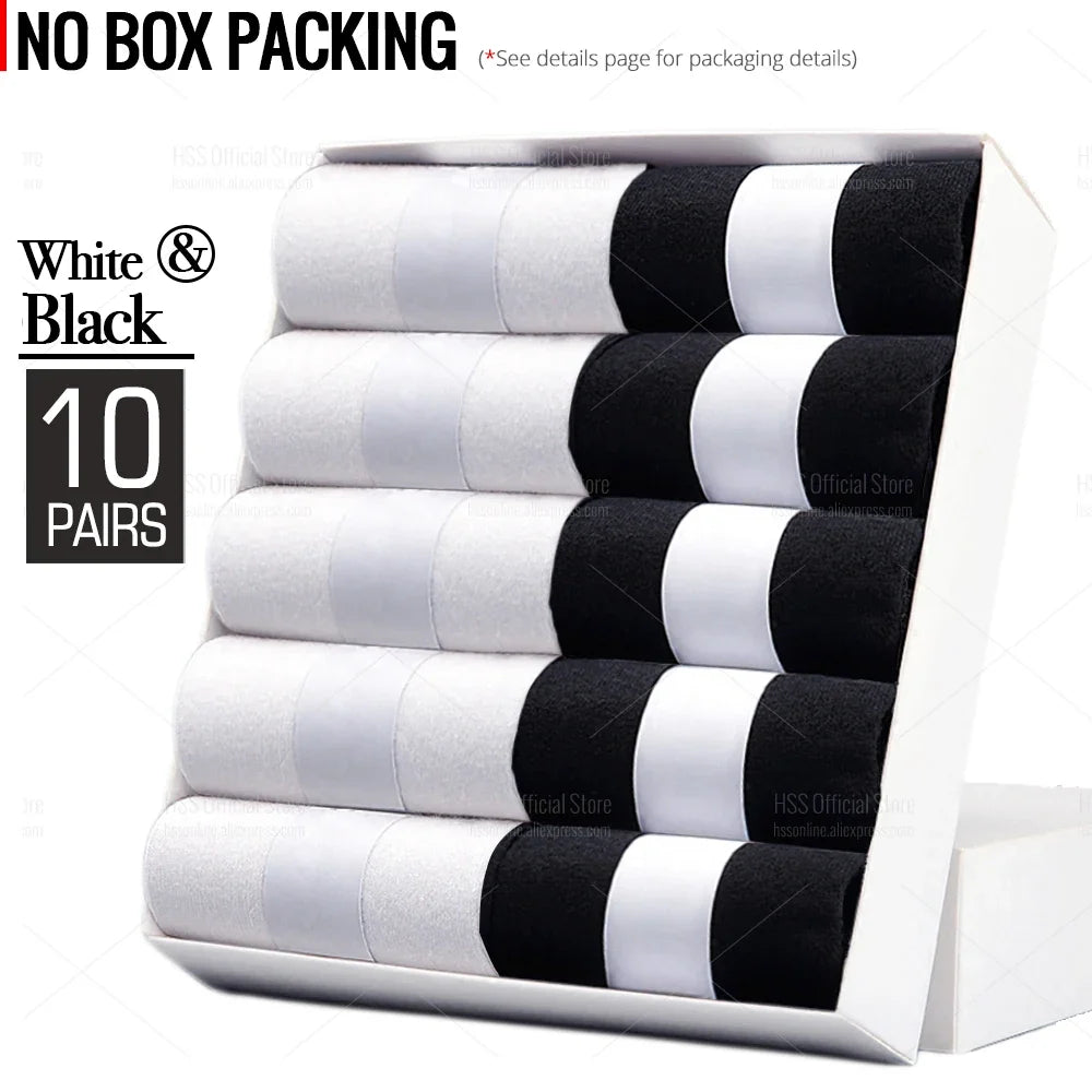 HSS 5/10 Pairs Men's Cotton Blend Socks Black Business Men Socks Soft Breathable Summer Winter for Male Socks Plus Size (6.5-14)