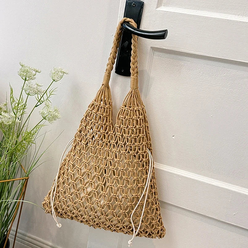 Women's Large Capacity Straw Handbag Totes | Hollow Out Shoulder Bags & Vintage Travel Beach Bag (Shopping Pack)