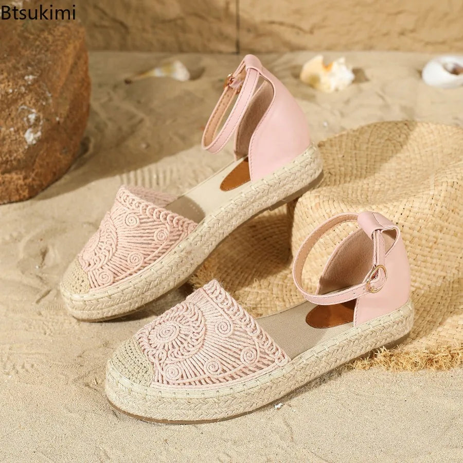New 2026 Summer Women's Vintage Flats Hemp Rope Bottom Sandals Comfortable Sandals Women's Fisherman Sandals Sandalias De Mujer