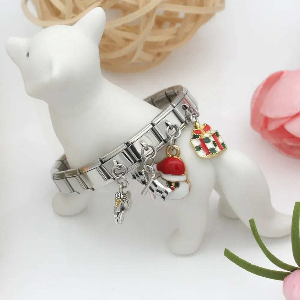 Hapiship 9mm Width Original Daisy Unicorn Angel Cup Santa Claus Italian Charm Fit Bracelet Stainless Steel Jewelry Making DJ050
