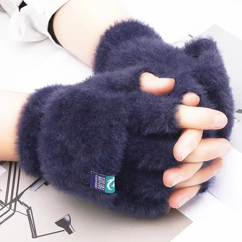Hot sale! Women's Plush Half Finger Touchscreen Winter Gloves Soft Fashion Warm Imitation Mink Cashmere for Driving, winter work