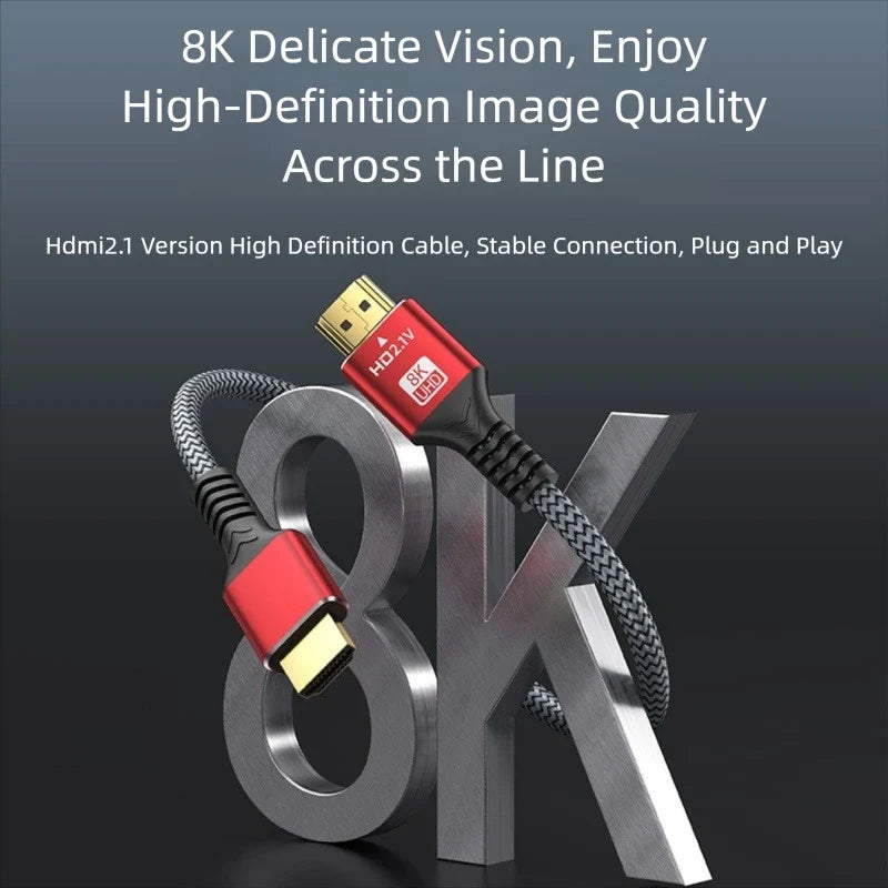 8K HDMI2.1 Cable High Speed HDMI 8K Cable 60HZ 2.1V 4K 144HZ 3D TV Computer Monitor Projector PS Game Console Audio And Video