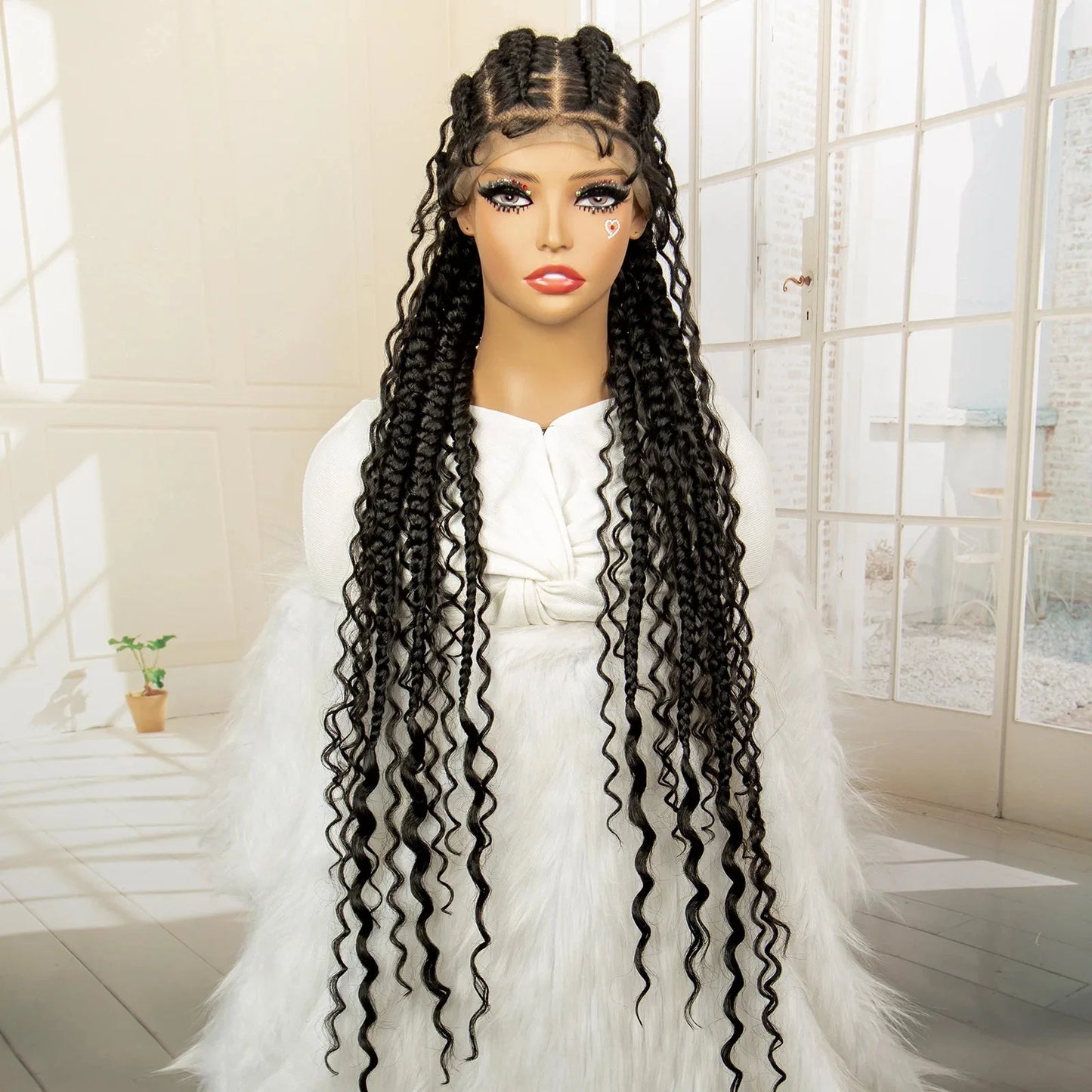 Boho Cornrow & Knotless Box Braids Wig | Full Lace | Kanekalon Hair | Women's Braided Wig